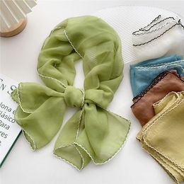 Scarves Fashion Women Thin Silk Scarf Long Neck Candy Colour Transparent Chiffon Headband Wavy Tie Hair Band