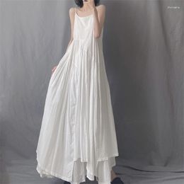 Casual Dresses Spring And Summer Black White Extra Long Irregular Large Swing Literary Fresh Temperament Sling Dress