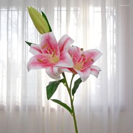 Decorative Flowers Luxury Large Victoria Lily Branch 3 Heads Real Touch Fake Home Party Wedding Decoration Flores Artificiales Room Decor