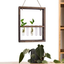 Vases Wall Mounted Hanging Plants Test Tube Flower Bud Glass Terrarium Wooden Frame With 5 Home Garden Wedding Decoration