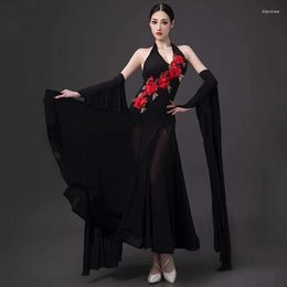 Stage Wear 2023 Ballroom Latin Dance Performance Costume Women Prom Tango Waltz Dress Halter Neck Black Dresses BL10245
