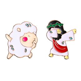 Brooches Pins and Cliprs for Women Fashion Enamel Animal Dancing Sheep Metal Jewellery Dress Cloths Bags Decor Funny Cute Badge Wholesale