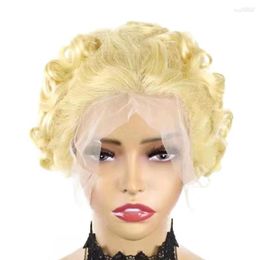 Blonde Short Pixie Cut Wig Retro Loose Curly Human Hair Lace Front 13x4 Frontal Wigs For Black Women