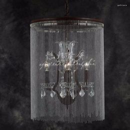 Chandeliers American Minimalist Retro Wrought Iron Chandelier Rustic Restaurant Bar D50CM