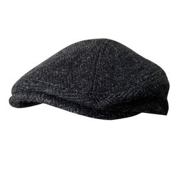 Pure Wool Men's Berets Winter High Quality Wool Newsboy Hats Herringbone Octagon Cap Dark Gray Men Women Gatsby Flat Hat BLM385