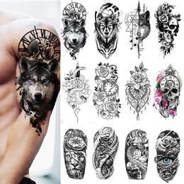 Temporary Tattoos 100 Piece Wholesales Waterproof Tattoo Sticker Wolf Tiger Skull Snake Flower Body Arm Henna Fake Sleeves Man Women 230621
