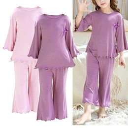 Clothing Sets Toddler Girl Wooden Ear Edge Long Sleeved Solid Color T Shirt Top Trousers Home Clothes Loose Suit For 0 To 9 Years