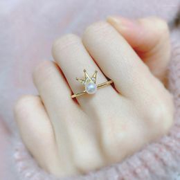 Cluster Rings MoBuy Freshwater Pearl Crown 925 Silver Ring For Women 14K Gold Plated Fine Jewelry Cute Korean Girl Gift Kroean MBRI115