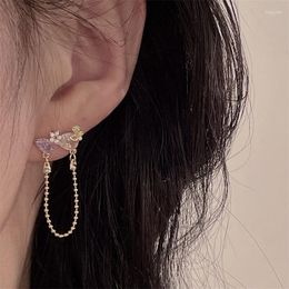 Stud Earrings 2023 Sweet Bow Tassel Flower Zircon French Style Fashion For Girls Jewelry.