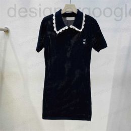 Basic & Casual Dresses designer Knitted Dress Designer Womens Clothing Luxury And White Color Blocking Doll Collar Short Sleeve Hollow