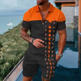 Men's Tracksuits Luxury Polo Shirt 2 Piece Outfit Summer Men's 3D Print Man Fashion Hawaiian Beach Vacation Short Sleeve Tracksuit Set 230621