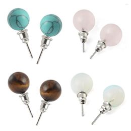 Stud Earrings Simple Plain 10MM Gem-stone Round Bead Ball For Women Teen Birthstones More Colors Jewelry