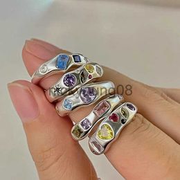 Band Rings Colorful Zircon Metal Rings for Women Irregular Matte Ring Retro Personality Index Finger Jewelry Hip Hop Girls Accessories Gift x0625