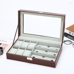 Watch Boxes & Cases 6 Slot PU Leather Lockable Storage Men Women Jewellery Display 3 Slots Glasses Organiser Showcase Deli22