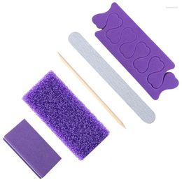 Nail Art Kits 5pcs Disposable Pedicure Kit File Mini Buffer 80/100 Grit Wood Stick Pusher Toe Separator Pumice Pad Manicure Remover Tools