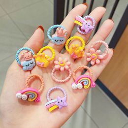 10 Pcs/Set Children Cute Hair Bands Cartoon Flower Elastic Hair Bands Girls Baby Lovely Rubber Bands Gift Kids Hair Accessories