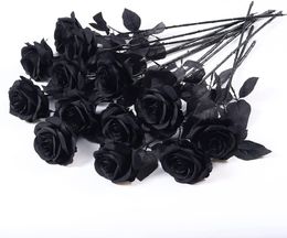 10PCS Black Roses Artificial Flowers Single Stem Fake Silk Flowers Bridal Wedding Bouquet Realistic Blossom Flora for Home Garden Party Halloween Decorations