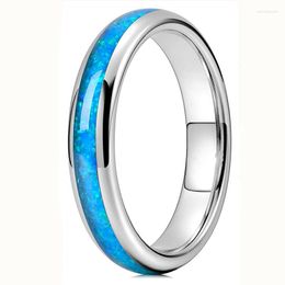 Cluster Rings Aroutty Fashion 4mm For Men Women Stainless Steel Ring Blue Fire Opal Inlay Luxury Wedding Band Engagement Jewellery