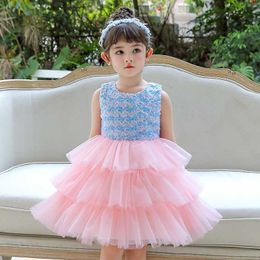 Childrens clothes Baby dress Three -dimensional Flowers sleeveless cake princess dress Flowergirl wedding party Girls dress L230625