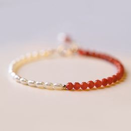 Natural south red agate beaded bracelet Small 2mm rice pearl elastic bracelets for women fashion jewelry