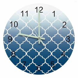 Wall Clocks Morocco Blue Gradient Luminous Pointer Clock Home Ornaments Round Silent Living Room Bedroom Office Decor