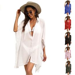 Women's Swimwear Swimsuit Cover Up For Women Bathing Suit Button Shirts Dots Splicing Casual Beach Ups