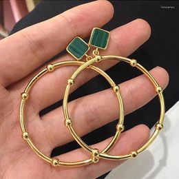 Stud Earrings Classic Bamboo Style Big Circle Pendant Gold Silver Plated Green White Square Shell For Women Jewellery