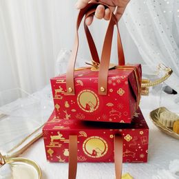 Gift Wrap 10PCS Red Moon Cake Box Handle Gifts Hand Ribbon Bakery Paper Bag Package Mid-Autumn Day Chang'e HandPocket