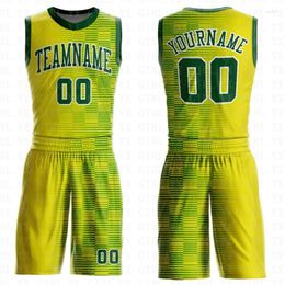 Men's Tracksuits Custom Gold Green-White Round Neck Sublimation Basketball Suit Jersey 3D Printed Tank Tops And Shorts Personlized Team