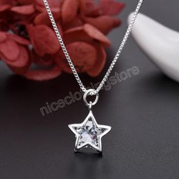 luxury designer 925 Sterling Silver pretty Shining Crystal Star necklace for Women fashion Party Wedding Jewellery Couple gift