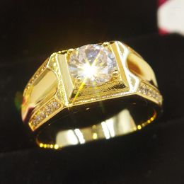 Wedding Rings Size 7-12 Classic Gold-color Rhinestone Cubic Zirconia Men Ring Black Enamel Male 18 KRGP Finger Selling