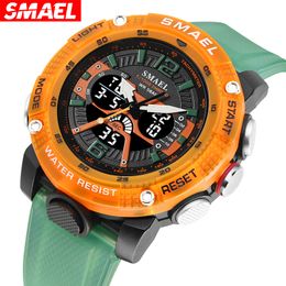 Other Watches SMAEL Men Quartz Sport Watches Waterproof Clock Digital LED Display Analogue Stopwatch Alarm Clock 8058 Wrist Watch For Male 230621