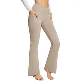 Active Pants BALEAF Women's Crossover Flare Leggings High Waist Stretchy Causal Bootcut Yoga With Side Pockets