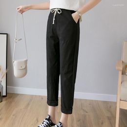 Women's Pants 2023 Summer Pure Cotton Women Cropped Solid Colour Loose Relaxed Casual Radish Ankle Length Drawstring Harem Panty