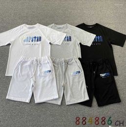 Men's T Shirts Women's Trapstar White Blue Towel Embroidery Short Sleeve Shorts Set Spring Summer Fashion Streetwear T-shirt Design of motion 69ess