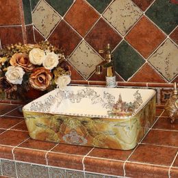 Jingdezhen factory directly art hand painted ceramic hair wash basin bathroom sinks rectangulargood qty Kkrio