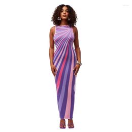 Ethnic Clothing African Tank Dress Women Sleeveless Ankle Length Backless Robes Summer Striped Print Sexy Clubwear Long Maxi Dresses