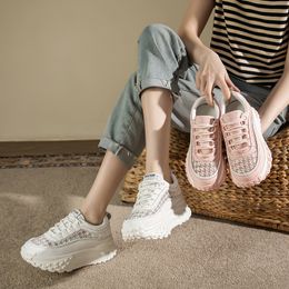 Popular Houndstooth thick soled sandals women 2023 summer new Height Increasing Shoes Versatile lightweight mesh casual shoes