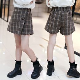 Shorts Short Girls Winter Skirt Plaid Shorts for Girl Thicken Children Short Autumn England Style Fake Skirt for Teen Kids Student 230625