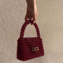 New Summer Handmade Acrylic Beaded Bag Weaving Fashion Trend Casual Versatile Handbag 230625