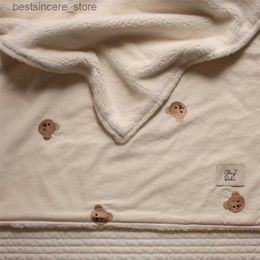 Korean Bear Rabbit Baby Blanket Throws Coral Fleece Soft Newborn Infant Swaddle Wrap Blanket Bedding Stroller Cover L230522