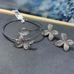 Necklace Earrings Set Trendy Spring Butterfly Bangle Earring For Women Wedding Party CZ Cubic Zirconia High-End Jewelry S0704