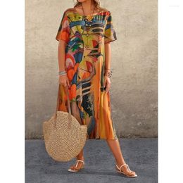 Casual Dresses Womens 3d Hand-Painted Pattern Short Sleeve Tops Fashion Loose Skirt Summer Lady Oversized Vacation Beach