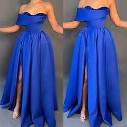 Royal Blue Elegant Evening Gown Sequins Sweetheart Split Party Prom Dresses Pleats Formal Long Dress For Red Carpet Special Ocn