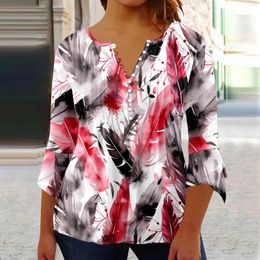Women's Blouses Button Down Shirts For Women Suitable Floral Print Tunic Summer Tops Dressy Bell Three Womens Long Sleeve Shirt Loose Fit