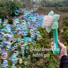 Novelty Games 23-hole Bubble Machine Sunflower Bubble Stick Electric Outdoor Parent-Child Interactive Summer Kids Toys Bubble Maker 230625