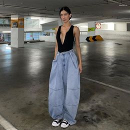 Women's Pants Women Wide Leg Vintage Chic Solid Oversized Jeans Y2k Street Loose Retro Teen Casual Mopping Cargo Baggy Trousers
