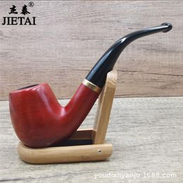 Smoking Pipes New Red Sandalwood Traditional Pipe Recycling Removable Philtre Bag