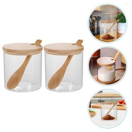Dinnerware Sets 2 Glass Jar Kitchen Supplies Salt Holder Lid Coffee Canister Seasoning Box Sugar Container Containers