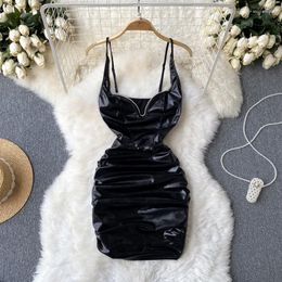 Casual Dresses Autumn European And American Style Girl Fashion Halter Pleated Sexy Package Hip Light Mature Department Dress